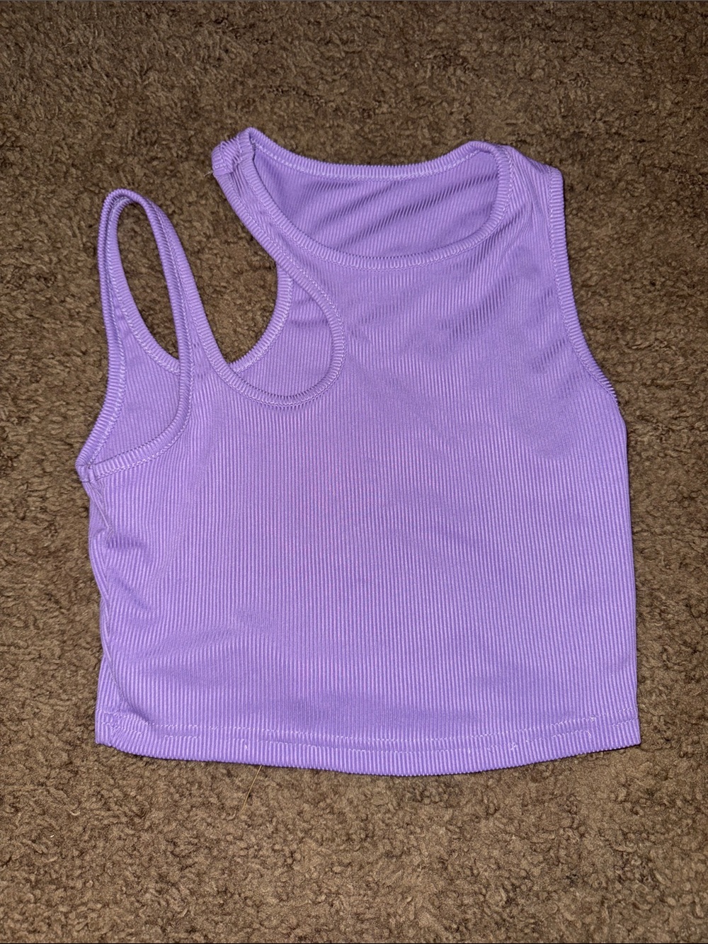 Lilac Ribbed Double-Strap Crop Tank Top
